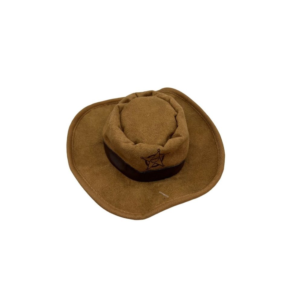 Pet Play Dog Toy Sheriff Hat Squeaks Brown NWOT